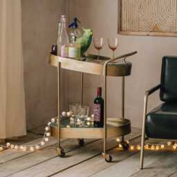 Graham and Green Slanted Iron & Green Marble Drinks Trolley