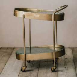 Graham and Green Slanted Iron & Green Marble Drinks Trolley - thumbnail 2