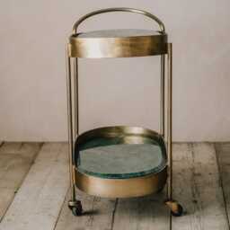 Graham and Green Slanted Iron & Green Marble Drinks Trolley - thumbnail 4