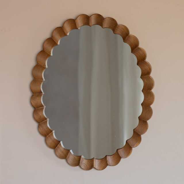Graham and Green Fluted Rubberwood Oval Mirror - image 1