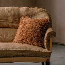 Graham and Green Caramel Faux Fur Square Cushion - thumbnail 1