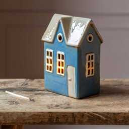 Short Blue Danish House Tealight Holder - thumbnail 3