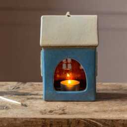 Short Blue Danish House Tealight Holder - thumbnail 2