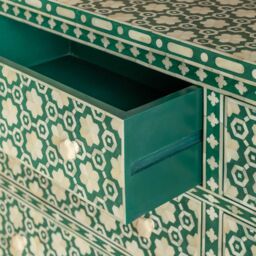 Graham and Green Jade Green Floral Bone Inlay Small Double Chest of Drawers - thumbnail 5