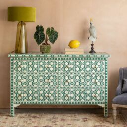 Graham and Green Jade Green Floral Bone Inlay Small Double Chest of Drawers - thumbnail 2