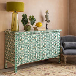 Graham and Green Jade Green Floral Bone Inlay Small Double Chest of Drawers