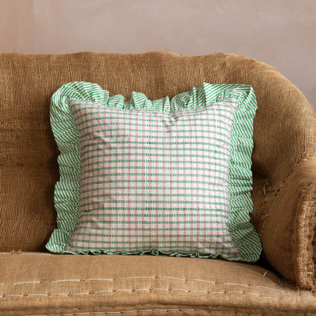 Graham and Green Sundae Green & Pink Frill Square Cushion - image 1