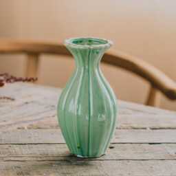 Graham and Green Ribbed Mint Green Ceramic Vase - thumbnail 2