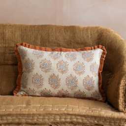 Graham and Green Fiorella Hand-Block Printed Large Rectangular Cushion - thumbnail 3