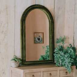 Graham and Green Olive Green Velvet Arched Wall Mirror - thumbnail 2