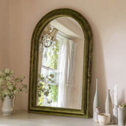 Graham and Green Olive Green Velvet Arched Wall Mirror - thumbnail 1