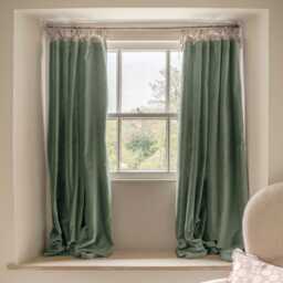 Graham and Green Set of Two Pale Sage Velvet Cottage Curtains - L137 x W117cm