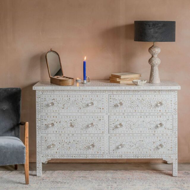 Graham and Green Classic White Mother of Pearl Small Double Chest of Drawers - image 1