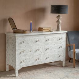 Graham and Green Classic White Mother of Pearl Small Double Chest of Drawers - thumbnail 2