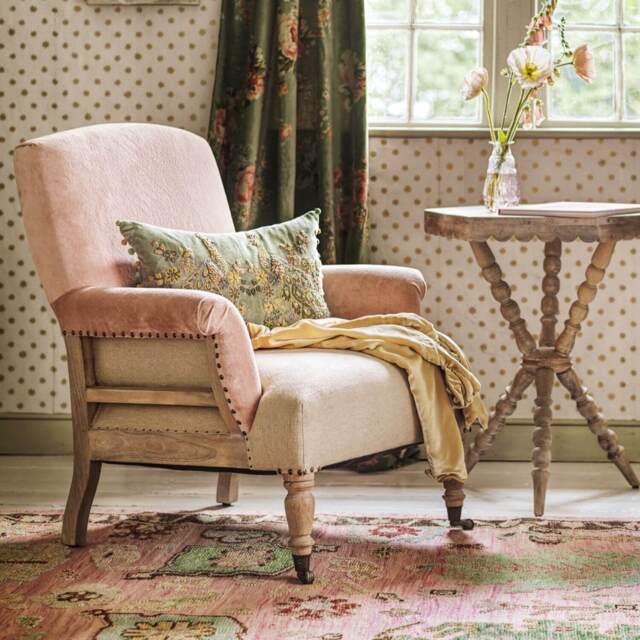 Graham and Green Stanley Deconstructed Rose Velvet and Linen Armchair - image 1