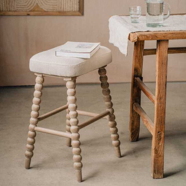 Graham and Green Bobbin Natural Linen Kitchen Stool - image 1