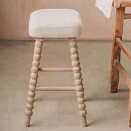 Graham and Green Bobbin Natural Linen Kitchen Stool - thumbnail 3