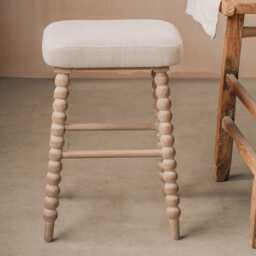 Graham and Green Bobbin Natural Linen Kitchen Stool - thumbnail 2