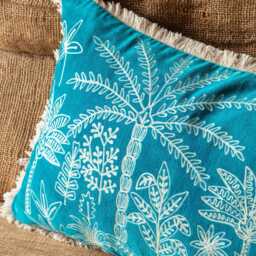 Jungle Crewel Work Cushions Petrol Green - thumbnail 3