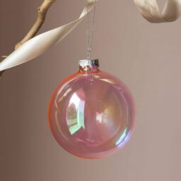 Graham and Green Large Pink Clear Glass Christmas Bauble