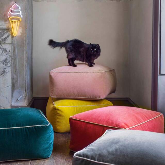 Graham and Green Teal Velvet Pouffe - image 1
