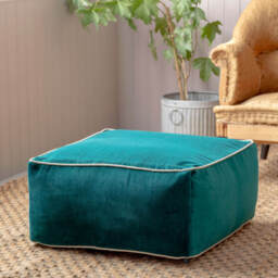Graham and Green Teal Velvet Pouffe - thumbnail 2