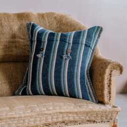 Graham and Green Blue & White Wide Stripe Square Cushion - thumbnail 2