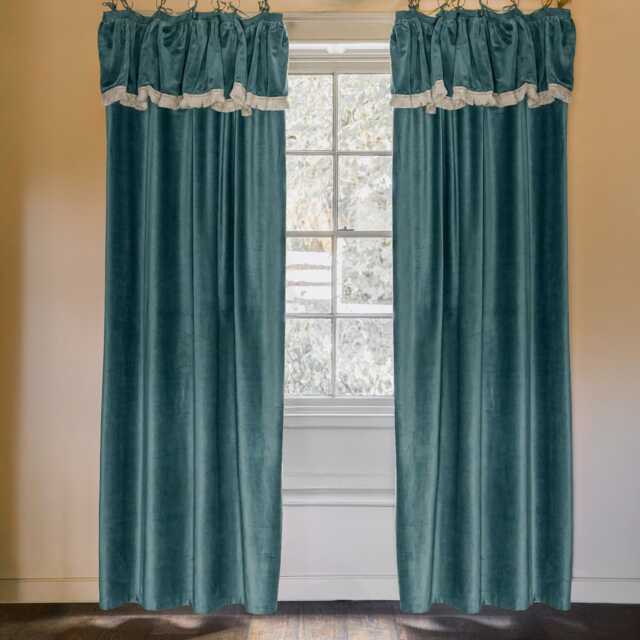 Graham and Green Felicity Smoke Blue Velvet Frill Curtain - 135 x 270cm - image 1