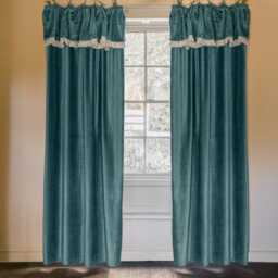 Graham and Green Felicity Smoke Blue Velvet Frill Curtain - 135 x 270cm