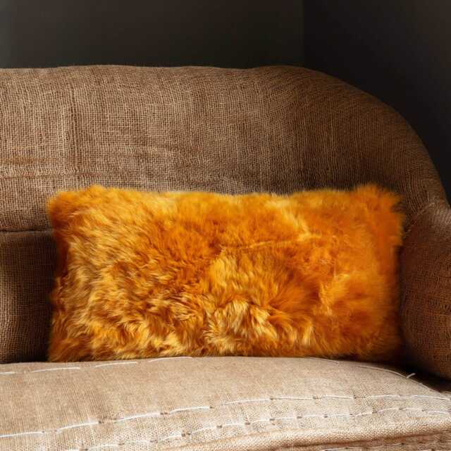 Graham and Green Mustard Rectangular Sheepskin Cushion - image 1
