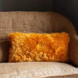 Graham and Green Mustard Rectangular Sheepskin Cushion - thumbnail 1