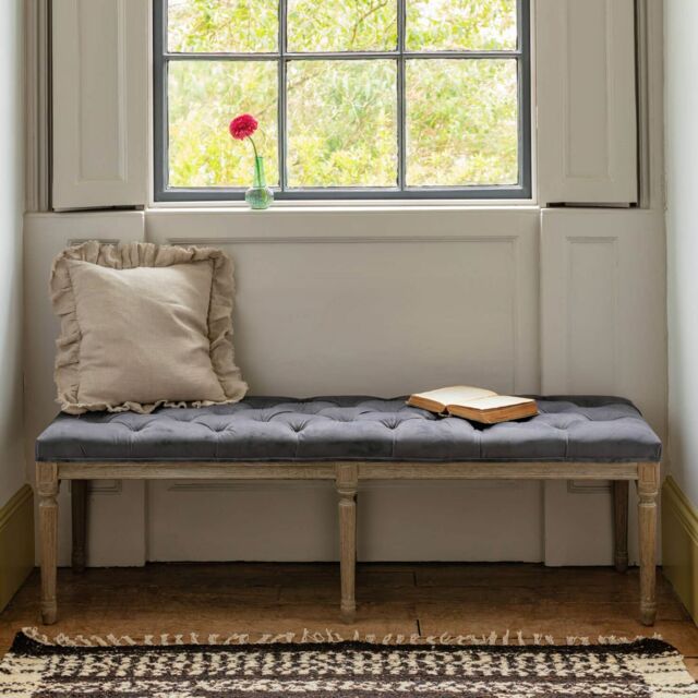 Graham and Green Amalie Grey Velvet Bench - image 1