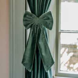 Graham and Green Set of Two Dark Sage Velvet Bow Curtain Tie Backs - thumbnail 1
