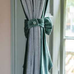 Graham and Green Set of Two Dark Sage Velvet Bow Curtain Tie Backs - thumbnail 2