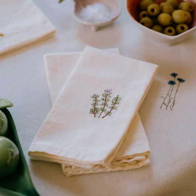 Graham and Green Thyme Embroidered Cotton Napkin - image 1