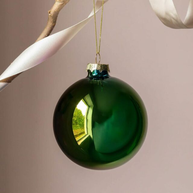 Graham and Green Large Peacock Blue Clear Glass Christmas Bauble