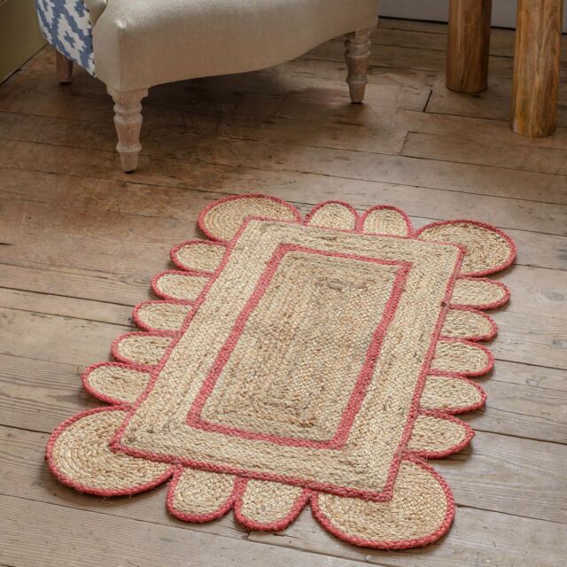 Graham and Green Pink Scalloped Jute Rug 60 x 90cm - image 1