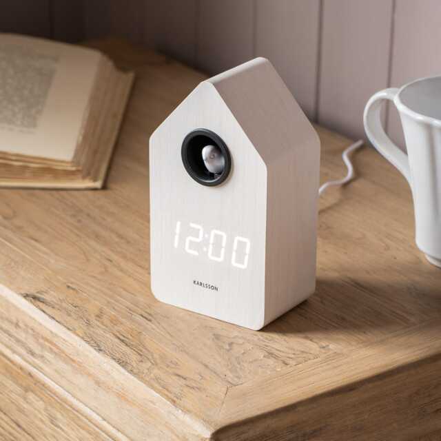 Graham and Green White Wooden LED Cuckoo Alarm Clock - image 1