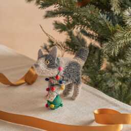 Graham and Green Bristle Cat with Lights Christmas Tree Decoration