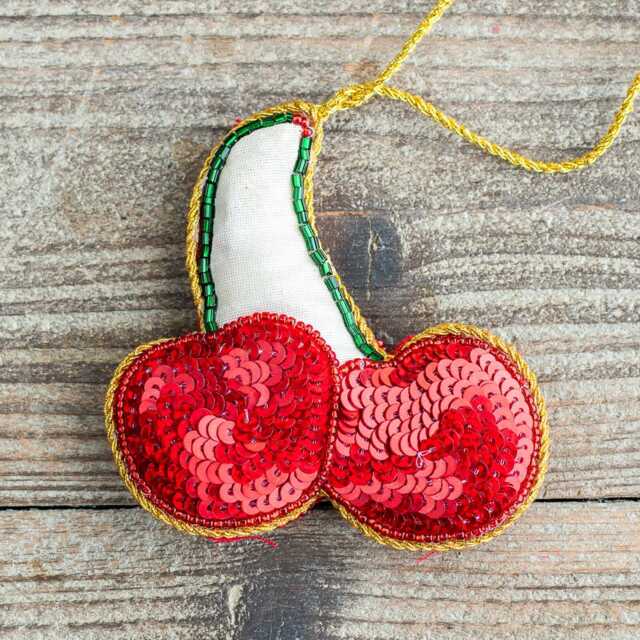 Graham and Green Cherry Embroidered Christmas Tree Decoration - image 1