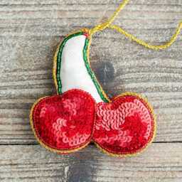 Graham and Green Cherry Embroidered Christmas Tree Decoration