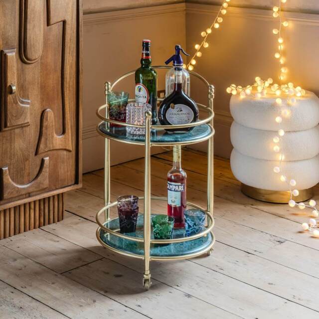 Graham and Green Round Green Marble Drinks Trolley - image 1