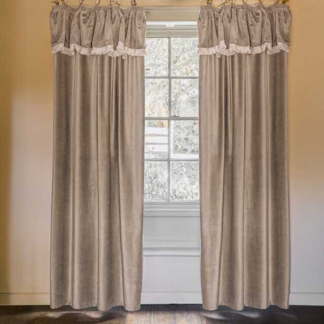 Graham and Green Felicity Sand Velvet Frill Curtain - 135 x 270cm - image 1
