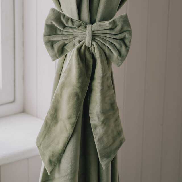 Graham and Green Set of Two Thyme Velvet Bow Curtain Tie Backs - image 1