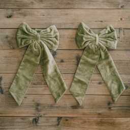 Graham and Green Set of Two Thyme Velvet Bow Curtain Tie Backs - thumbnail 3