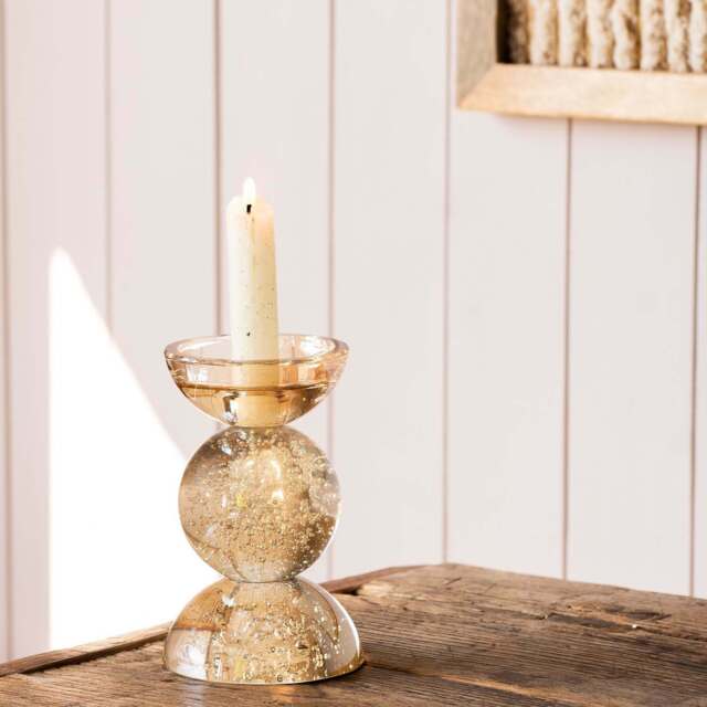 Graham and Green Amber Short Bubble Glass Candle Holder - image 1