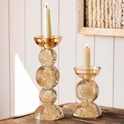 Graham and Green Amber Short Bubble Glass Candle Holder - thumbnail 3