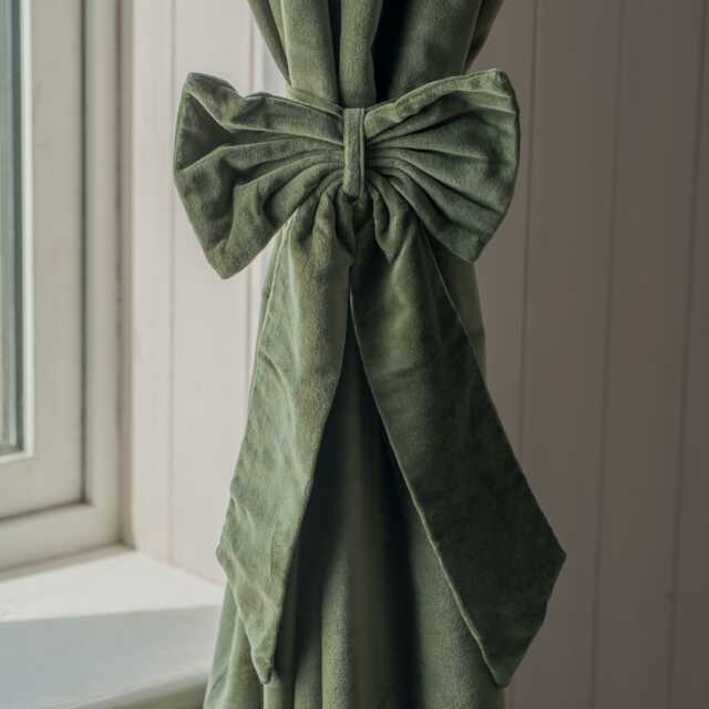Graham and Green Set of Two Olive Velvet Bow Curtain Tie Backs - image 1