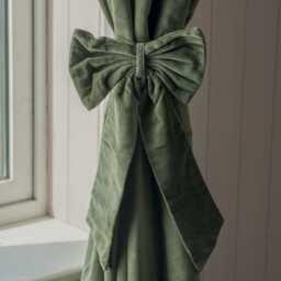Graham and Green Set of Two Olive Velvet Bow Curtain Tie Backs - thumbnail 1