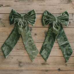 Graham and Green Set of Two Olive Velvet Bow Curtain Tie Backs - thumbnail 3